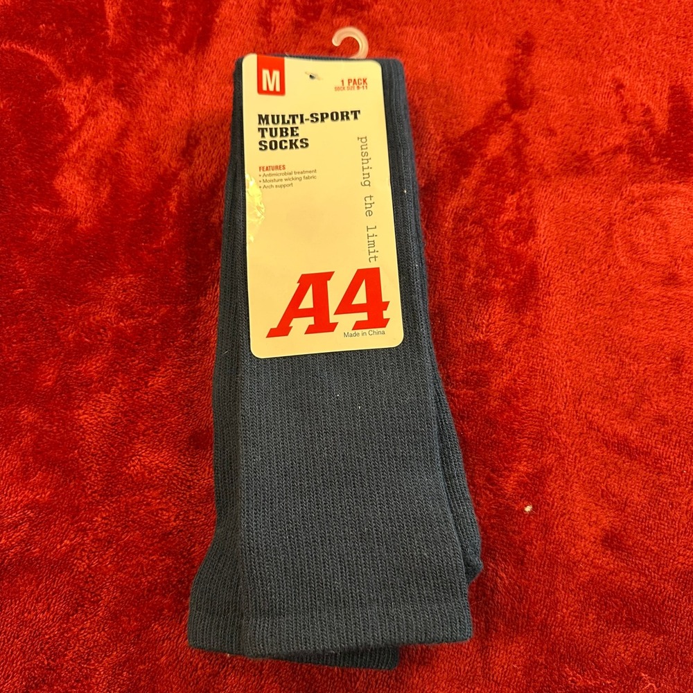 A4 Multi-Sport Tube Socks Navy Blue Moisture Wicking Arch Support Size M S8005‎